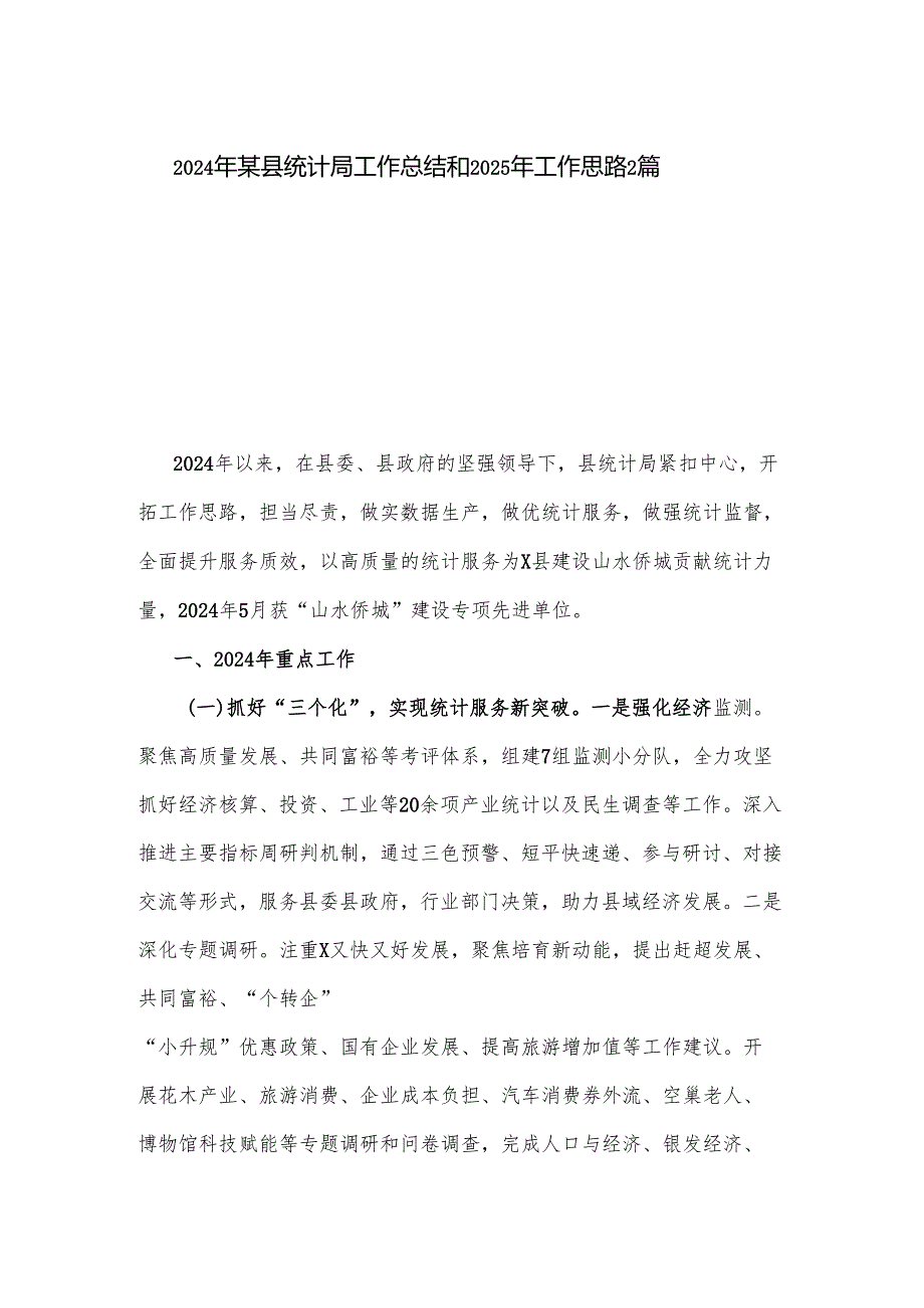 2024年某县统计局工作总结和2025年工作思路2篇.docx_第1页