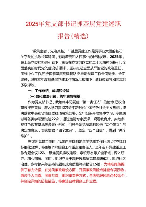 2025年党支部书记抓基层党建述职报告（精选）(1).docx