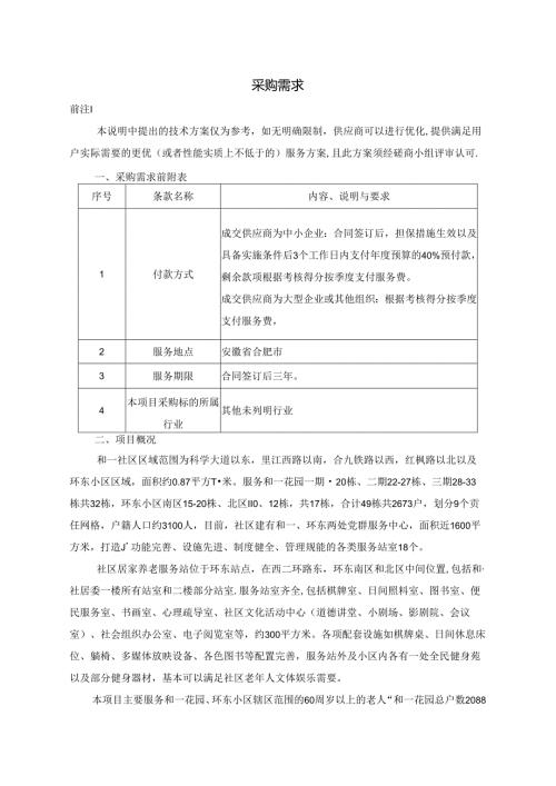 合肥市和一居家养老服务站运营采购需求.docx