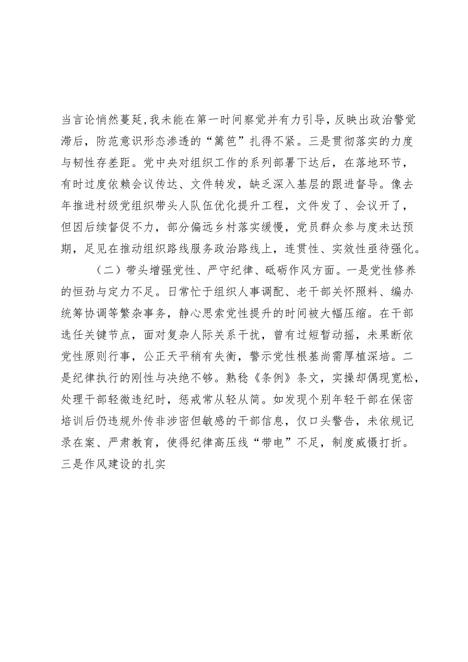 市委组织部长20242025生活会对照检视发言材料（四个带头＋以案为鉴）.docx_第2页