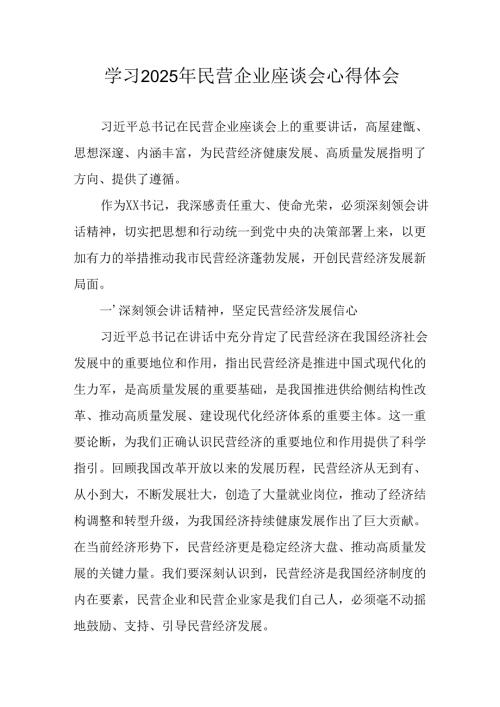 2025年私营企业学习《民营企业座谈会》个人心得感悟 汇编7份.docx