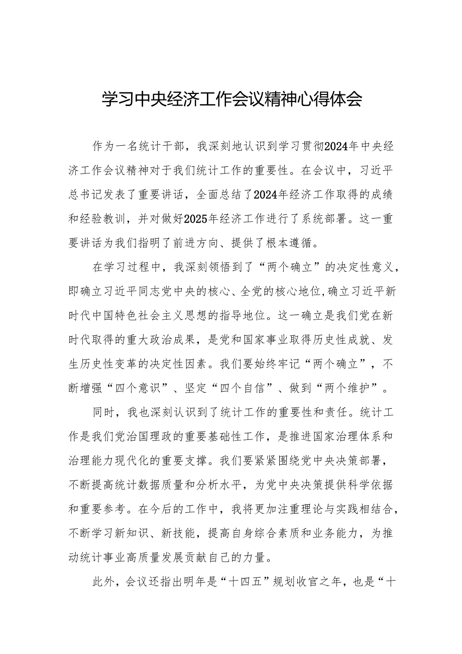 五篇统计干部学习2024年中央经济工作会议精神心得体会.docx_第1页