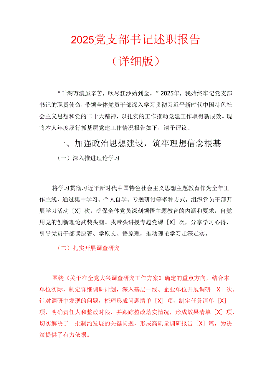 2025党支部书记述职报告（详细版）.docx_第1页