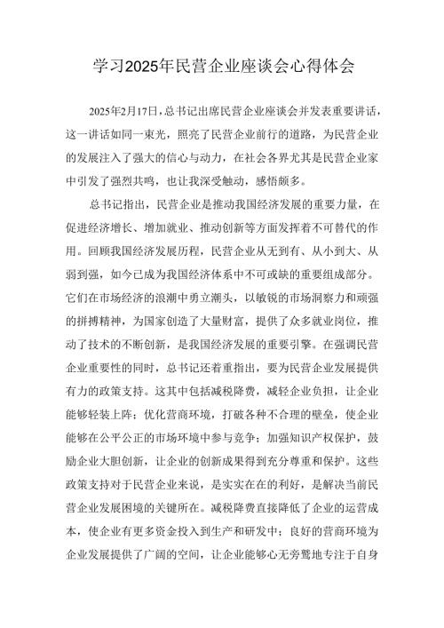 2025年私营企业学习《民营企业座谈会》个人心得感悟 合计5份(1).docx