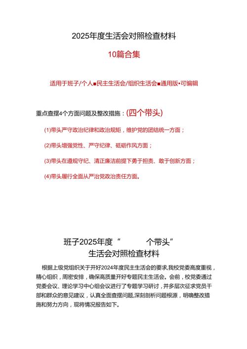 税务局领导班子2024年民主生活会“四个带头”个人检查材料合集.docx