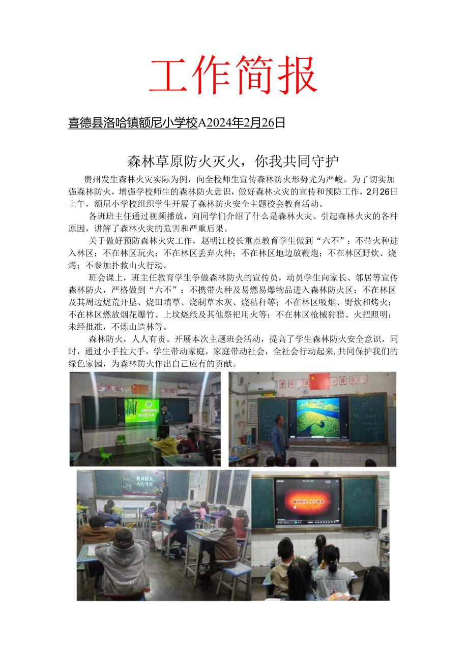 喜德县洛哈镇额尼小学校森林防灭火简报.docx_第1页