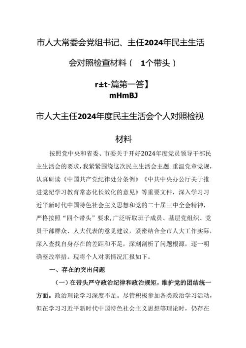 （2篇）市人大常委会党组书记、主任2024年民主生活会对照检查材料（四个带头）.docx