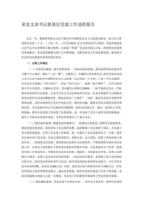 某党支部书记抓基层党建工作述职报告.docx