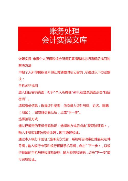 做账实操申报个人所得税综合所得汇算清缴时忘记密码后找回的解决方法.docx