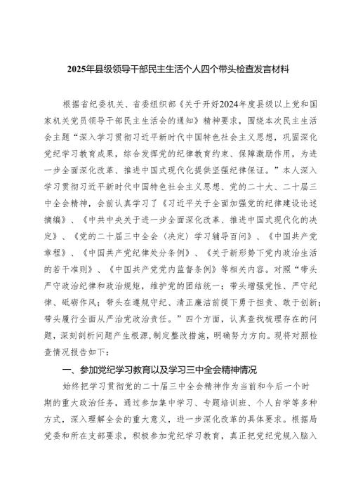 2025年县级领导干部民主生活个人四个带头检查发言材料(8篇).docx