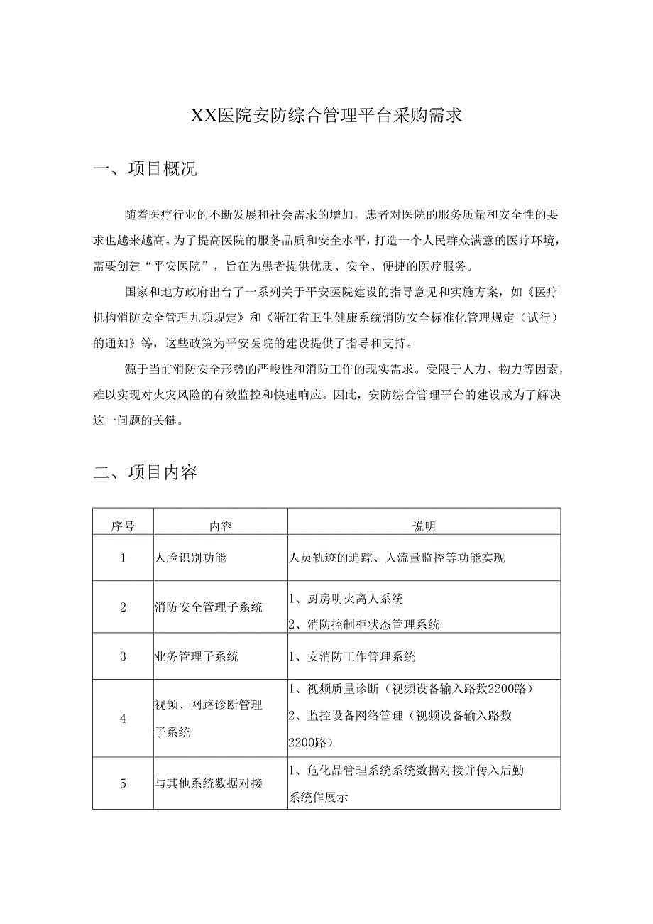 XX医院安防综合管理平台采购需求.docx_第1页