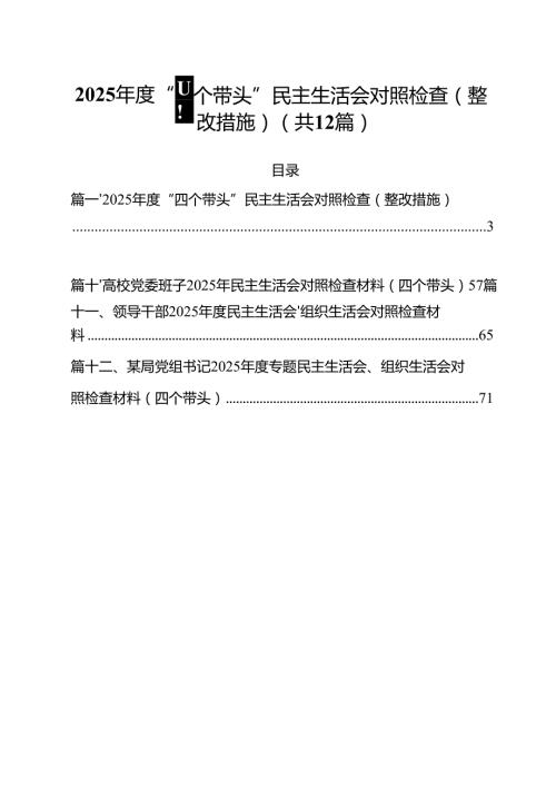 2025“四个带头”民主生活会对照检查（整改措施）（12篇）.docx