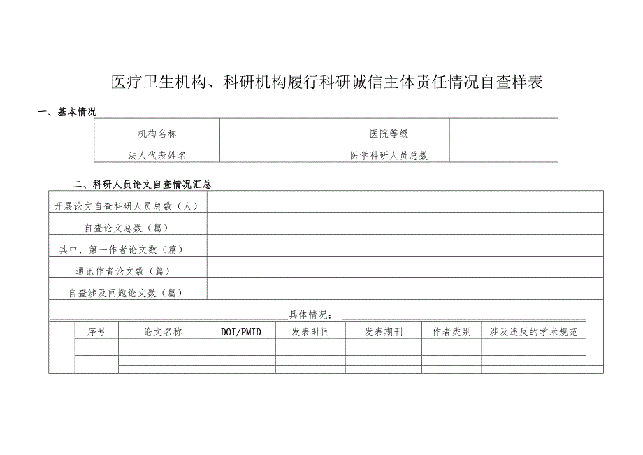 医疗卫生机构、科研机构履行科研诚信主体责任情况自查样表2510.docx_第1页