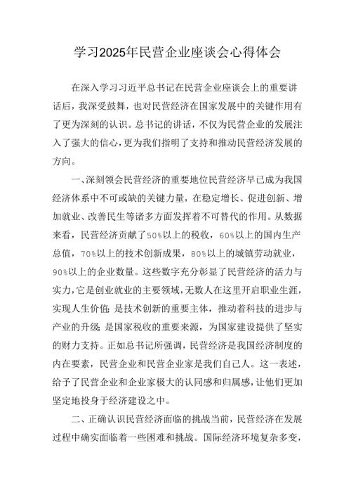 民营企业2025年学习《民营企业座谈会》个人心得感悟 （4份）98.docx