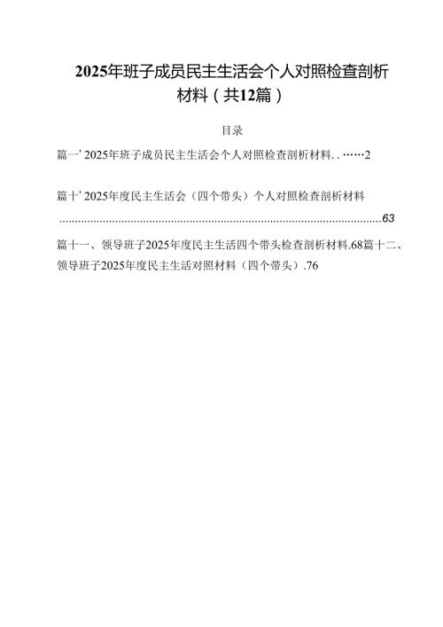 2025年班子成员民主生活会个人对照检查剖析材料（共12篇）.docx