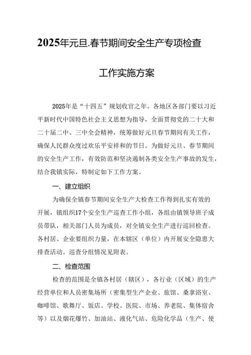 2025年《元旦、节期间安全生产专项检查》工作方案 合计4份.docx