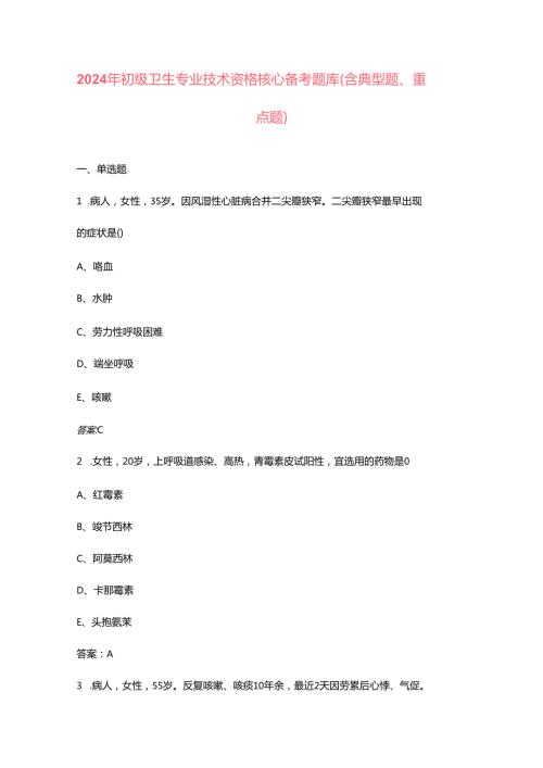 2024年初级卫生专业技术资格核心备考题库（含典型题、重点题）.docx