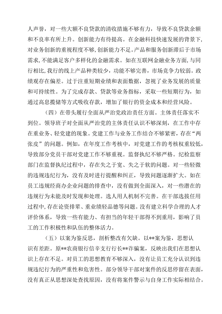 农商银行2025民主生活会领导班子对照检视发言材料精选(通用八篇).docx_第3页