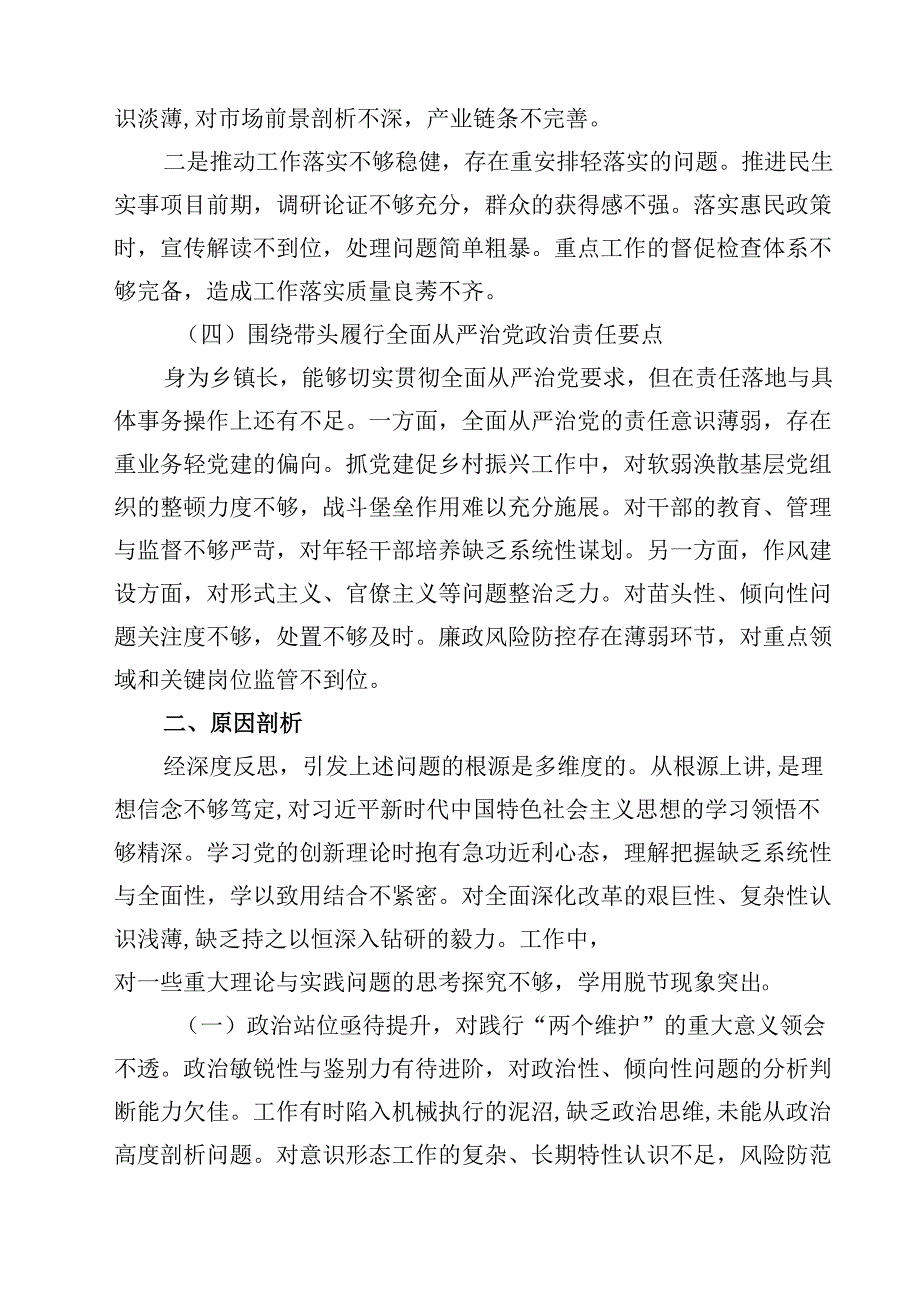 乡镇长2025年民主生活会个人对照检查发言材料（四个带头）(四篇).docx_第3页