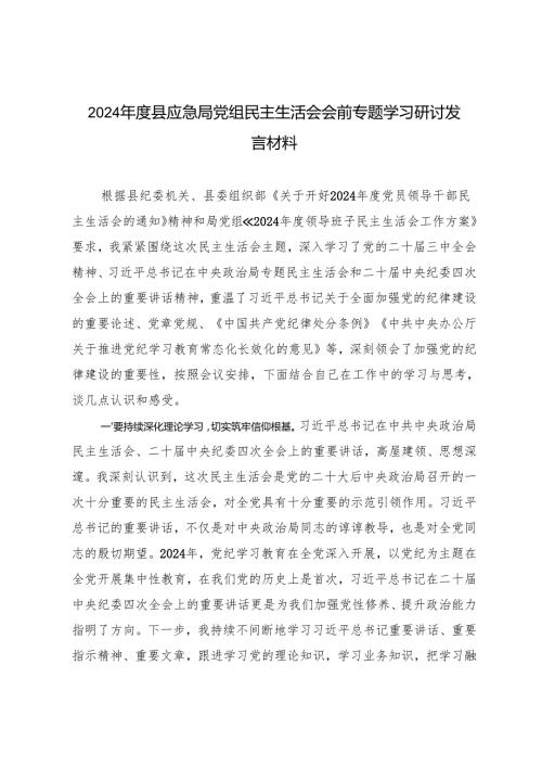 2025年2月整理应急局党组民主生活会会前专题学习研讨发言材料.docx