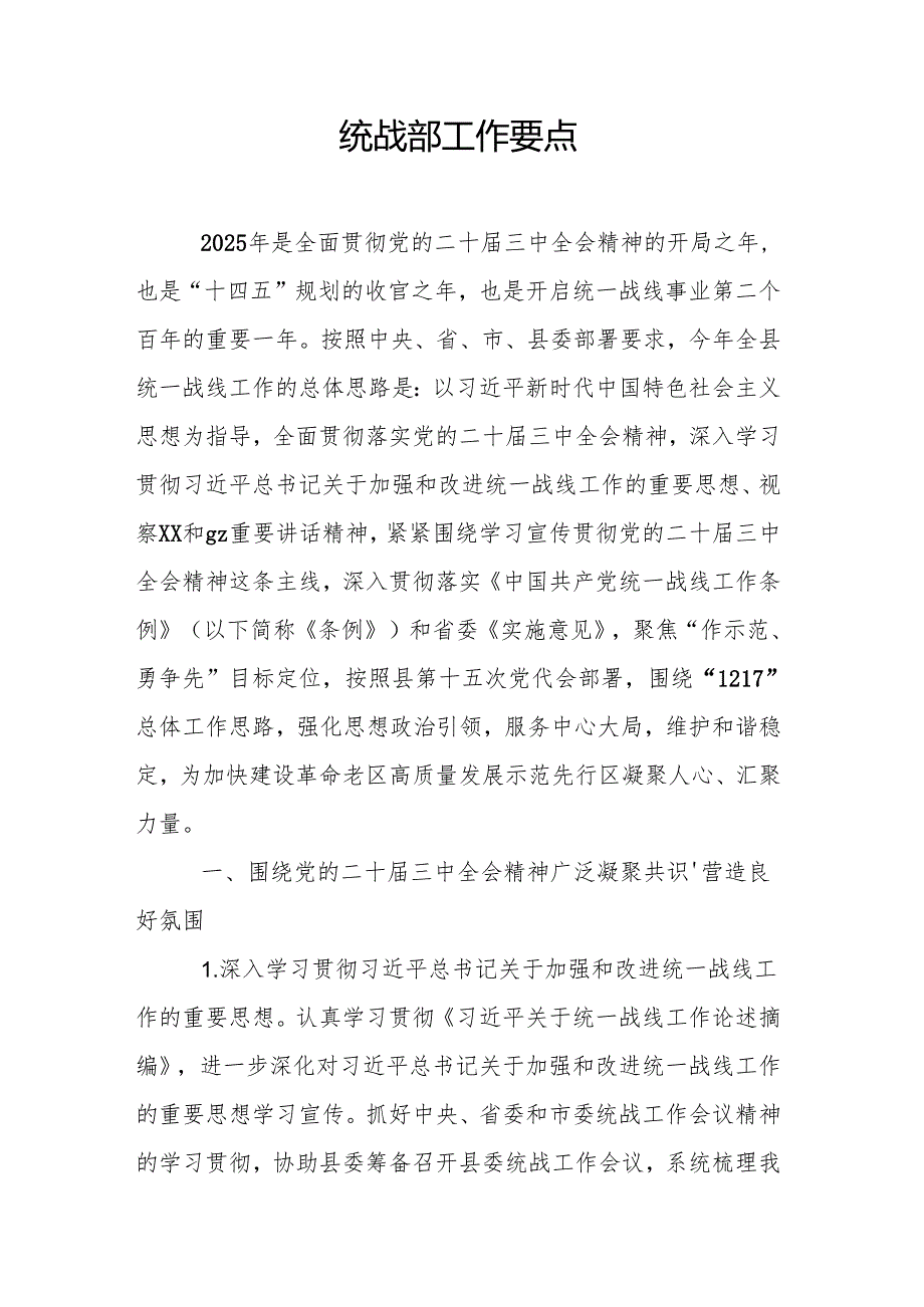 统战部工作要点.docx_第1页