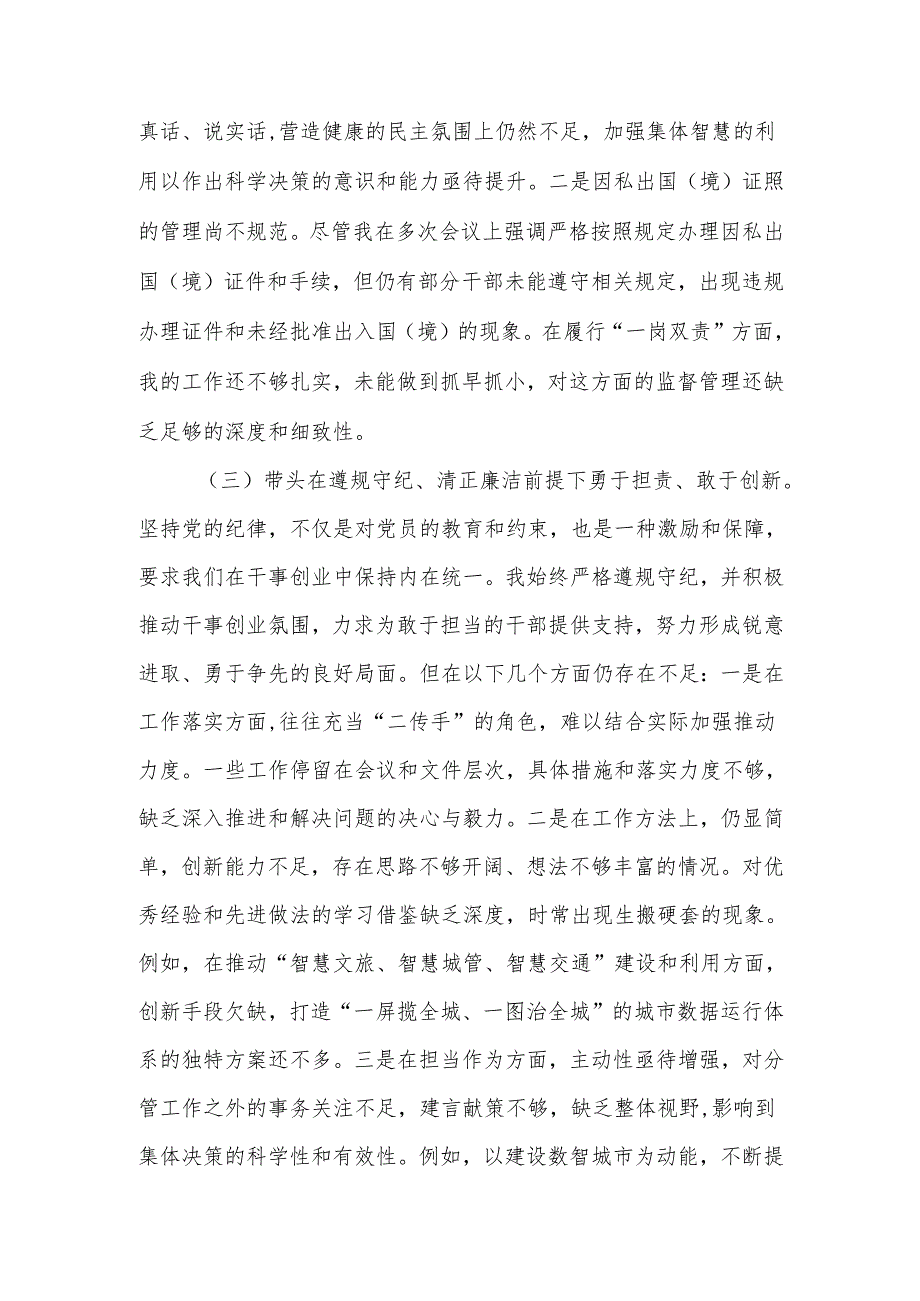 最新副县长2024民主生活个人四个带头检查材料Word文档.docx_第2页
