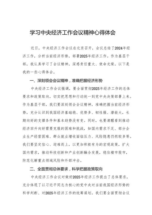 九篇学习2024年中央经济工作会议精神心得体会优秀模板.docx