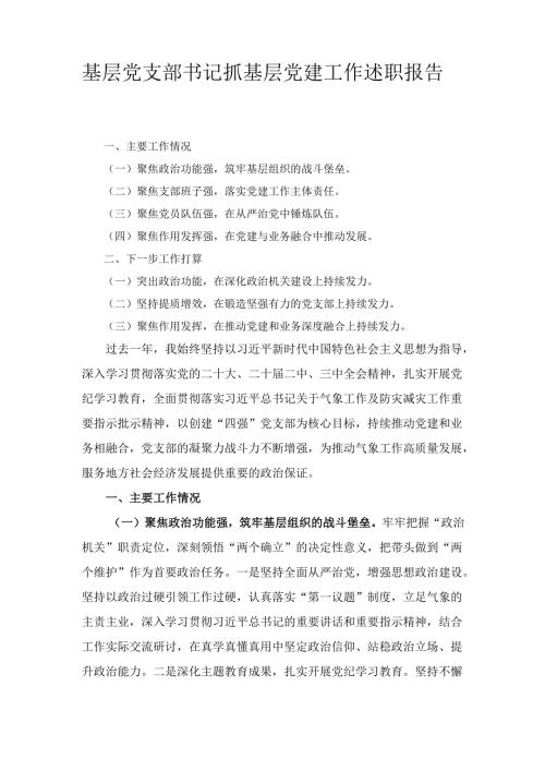 基层党支部书记抓基层党建 工作述职报告.docx