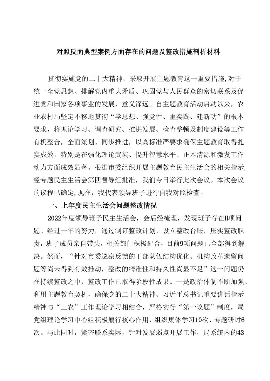 四篇 对照反面典型案例方面存在的问题及整改措施剖析材料范文精选.docx_第1页