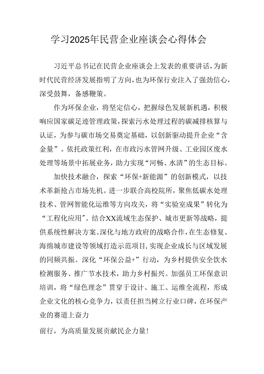 民营企业2025年学习《民营企业座谈会》个人心得感悟 合计8份.docx_第1页