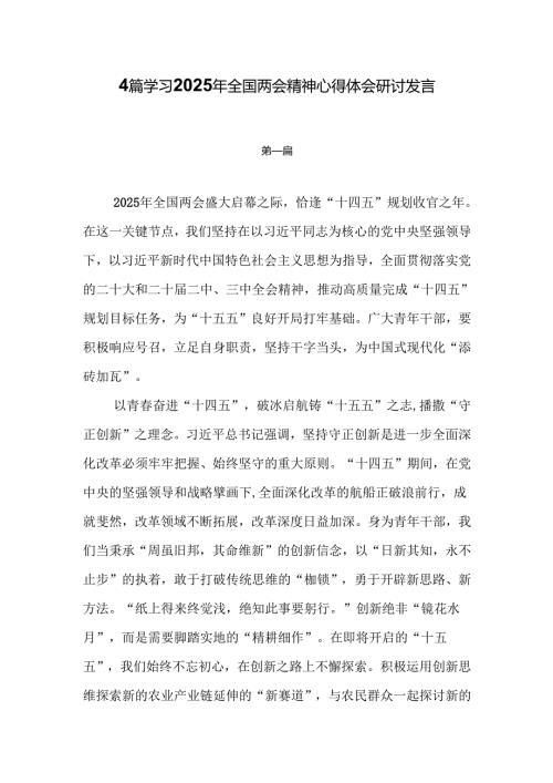 4篇学习2025年全国两会精神心得体会研讨发言.docx