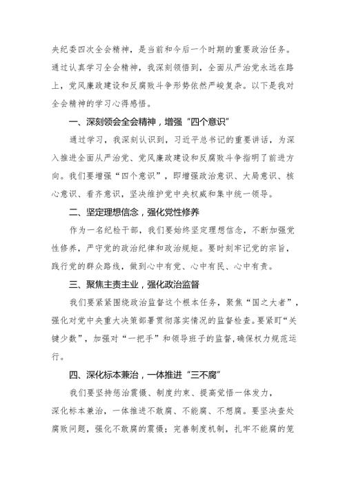 纪检干部学习贯彻二十中央纪委四次全会重要精神心得体会交流发言十三篇.docx