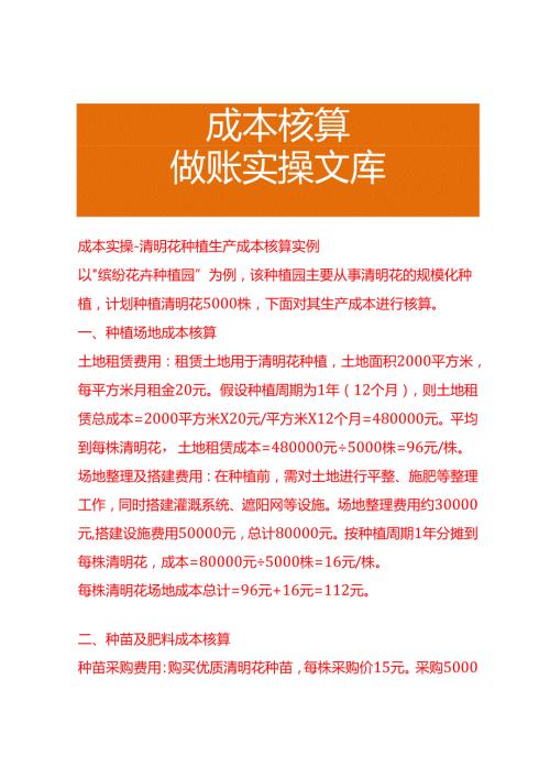 成本实操清明花种植成本核算实例.docx