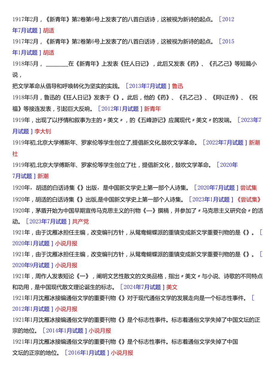 国家开放大学汉语言文学本科《中国现代文学专题》期末纸质考试第二大题填空题库[2025期版].docx_第2页