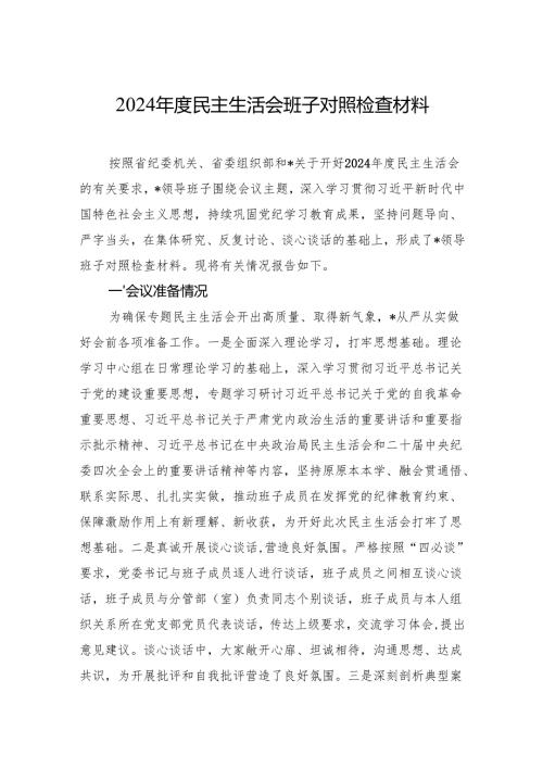 2024民主生活会班子对照检查材料.docx
