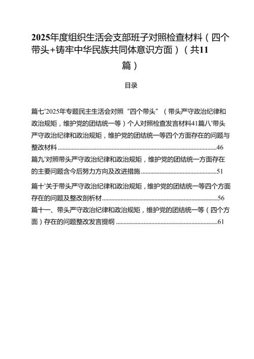 11篇2025组织生活会支部班子对照检查材料（四个带头铸牢中华民族共同体意识方面）范文.docx