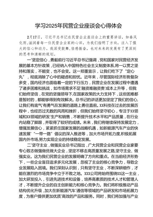 （三篇）学习2025年民营企业座谈会心得体会（精选版）.docx