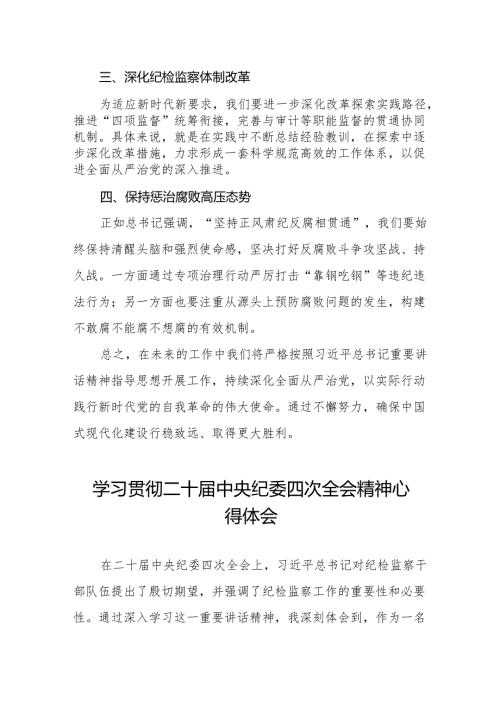 纪检干部学习贯彻二十中央纪委四次全会精神的学习体会十三篇.docx