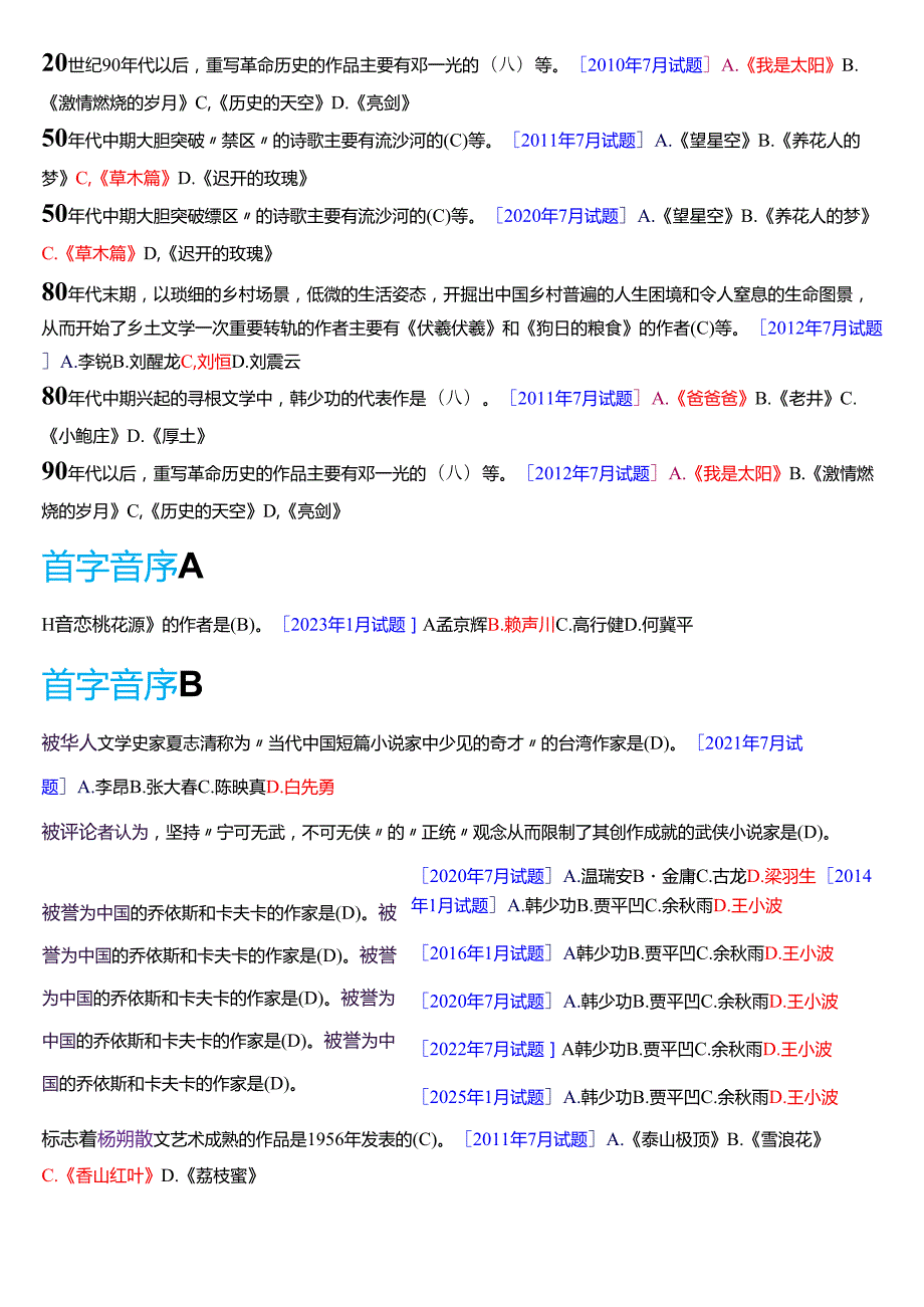 国家开放大学汉语言文学本科《中国当代文学专题》期末纸质考试总题库[2025期版].docx_第2页