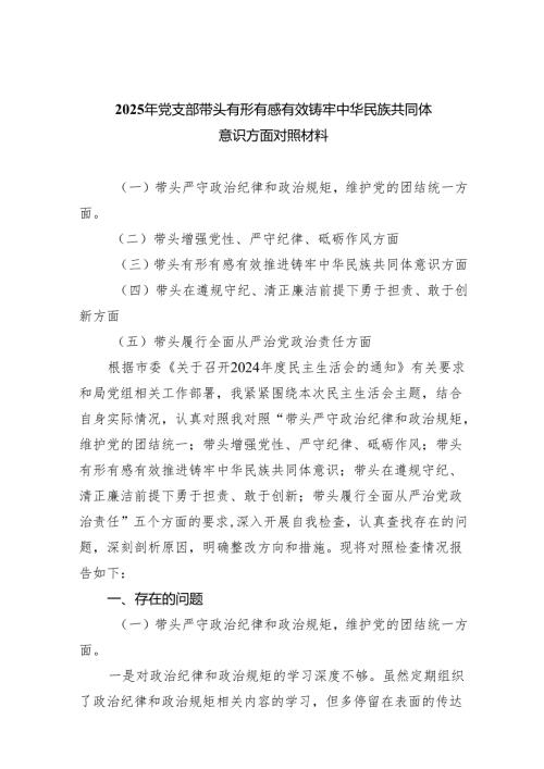2025年党支部带头有形有感有效铸牢中华民族共同体意识方面对照材料.docx