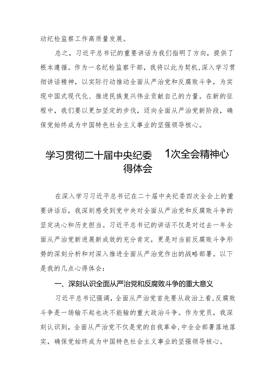 纪检监察干部关于学习贯彻二十中央纪委四次全会重要精神心得体会十三篇.docx_第2页