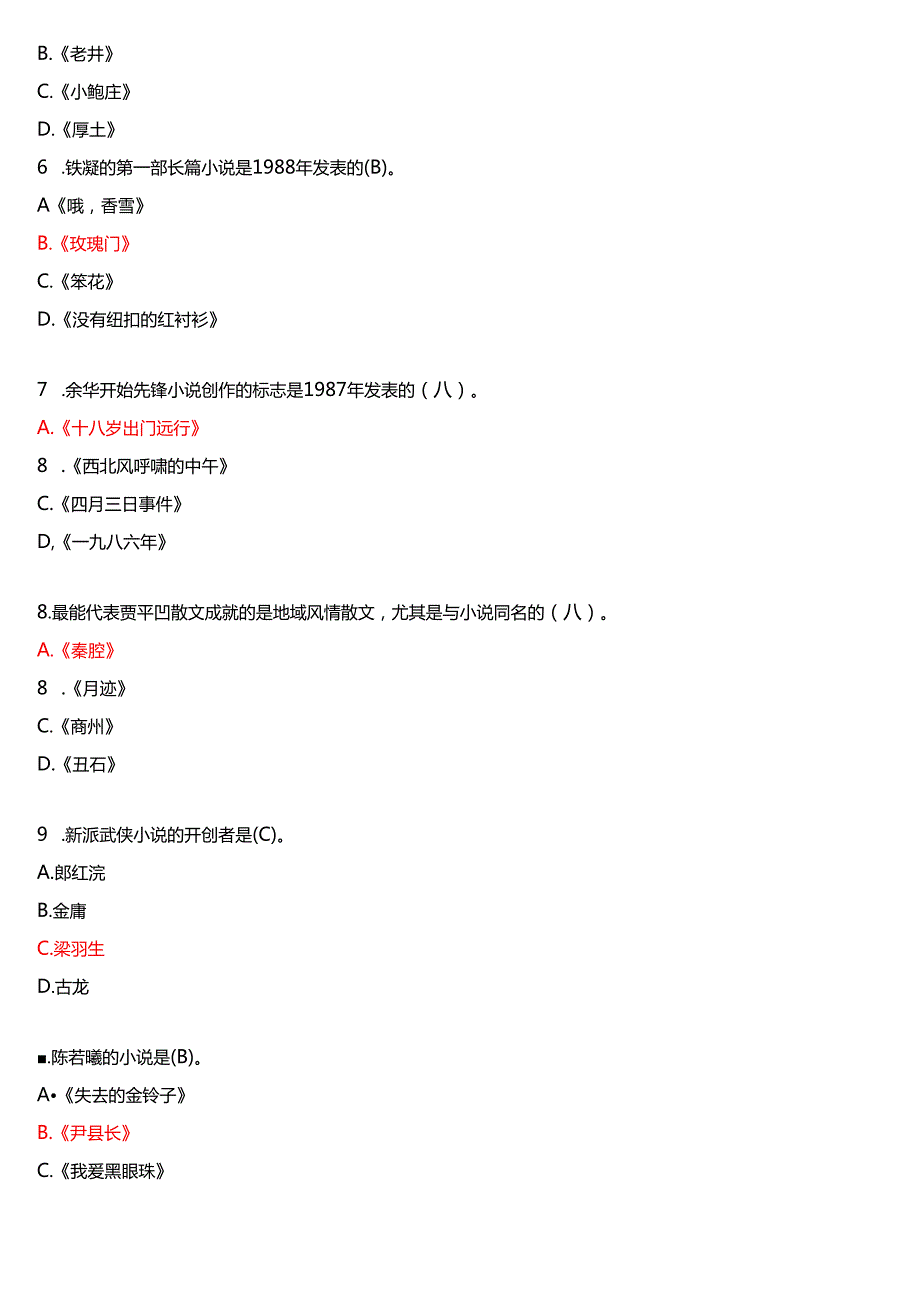 7月国家开放大学汉语言文学本科《中国当代文学专题》期末纸质考试试题及答案.docx_第2页