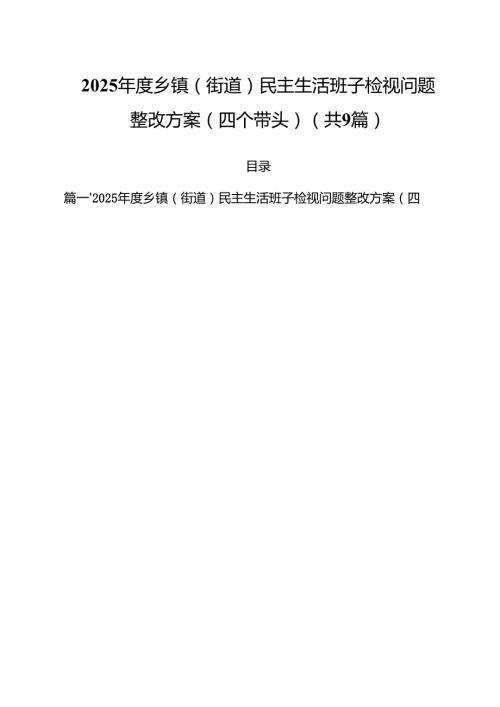 2025乡镇（街道）民主生活班子检视问题整改方案（四个带头）（共9篇）.docx