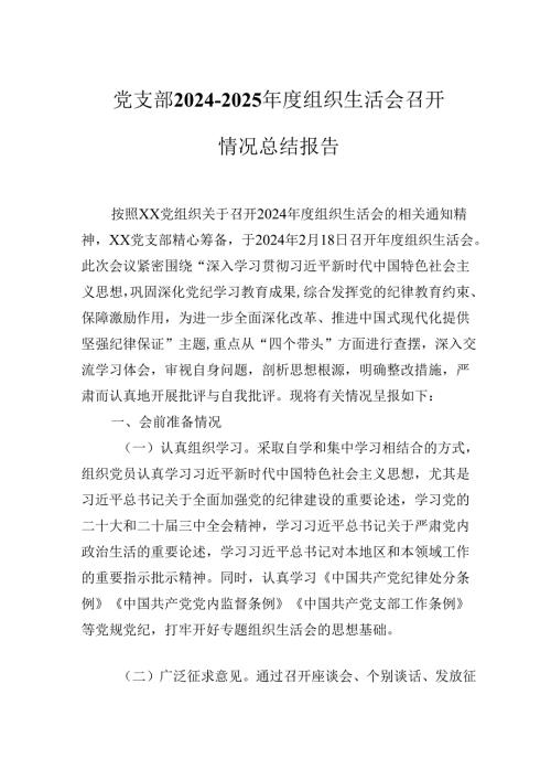 党支部20242025组织生活会召开情况总结报告.docx