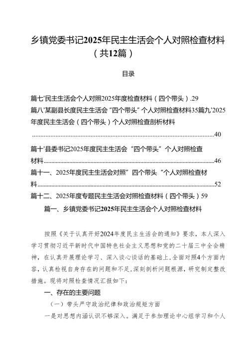 乡镇党委书记2025年民主生活会个人对照检查材料（共12篇）.docx