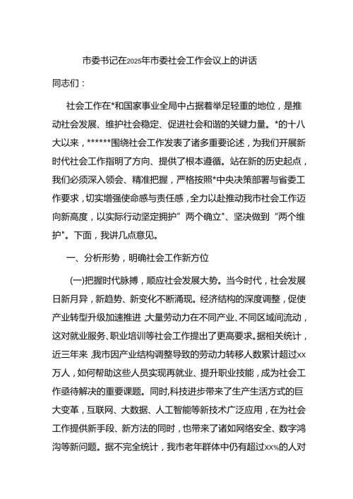 市委书记在2025年市委社会工作会议上的讲话.docx
