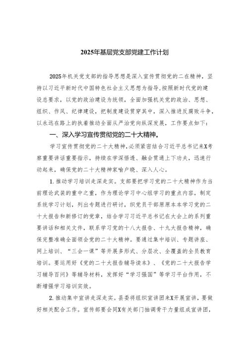 2025年基层党支部党建工作计划10篇（最新版）.docx