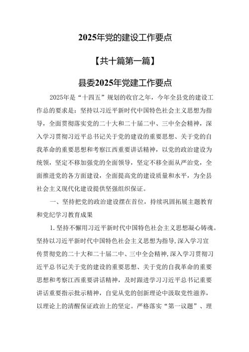（10篇）2025年党的建设工作要点.docx