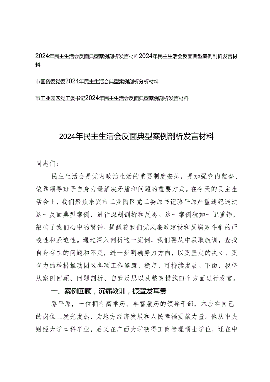 2025年民主生活会反面典型案例剖析发言材料、民主生活会典型案例剖析分析材料.docx_第1页