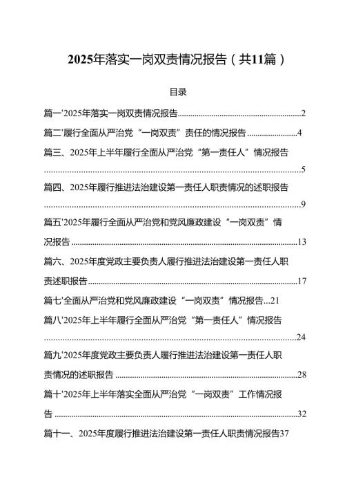 (11篇)2025年落实一岗双责情况报告（精选）.docx